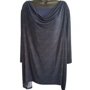 Maggie Barnes Shirt 2X Blue Blouse Leopard Print Layered Look Office Casual Wear